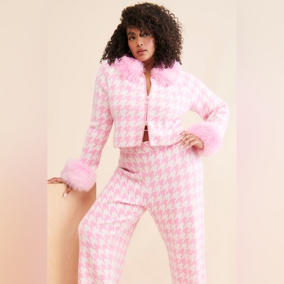 Show Me Your MuMu Pink Houndstooth Wide Leg Pants - Picture 8 of 8